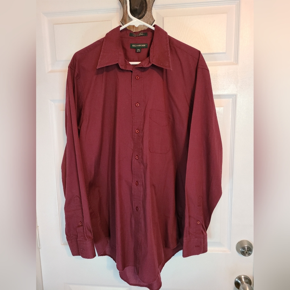 (704) Hill Archer Men's Classic Long Sleeve Dress Shirt, Size: 16.5, Maroon